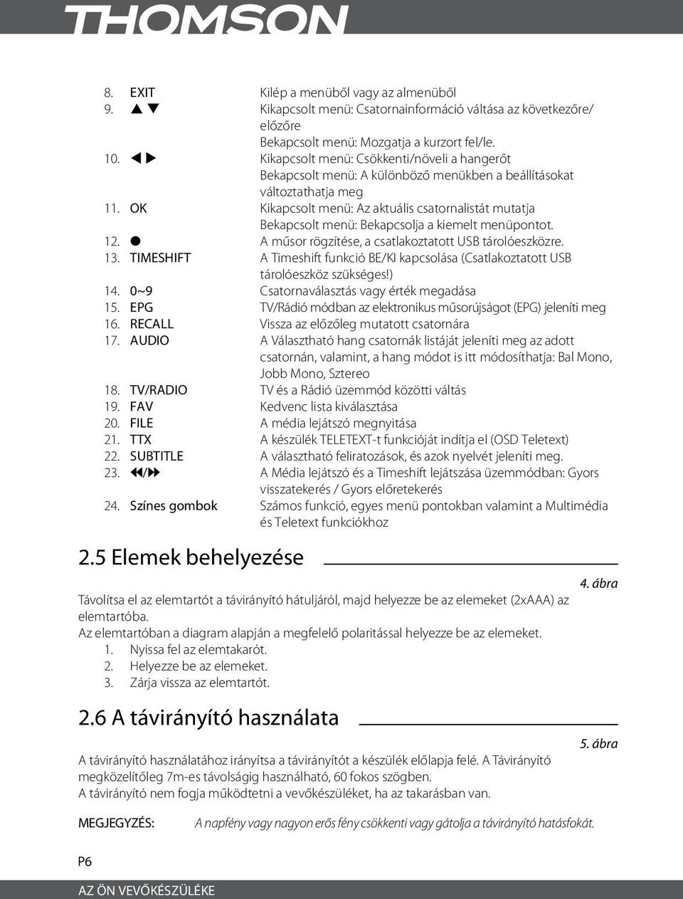 OK Kikapcsolt menü: Az aktuális csatornalistát mutatja Bekapcsolt menü: Bekapcsolja a kiemelt menüpontot. 12. 4 A műsor rögzítése, a csatlakoztatott USB tárolóeszközre. 13.