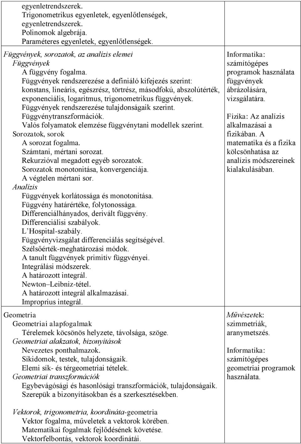 Függvények rendszerezése a definiáló kifejezés szerint: konstans, lineáris, egészrész, törtrész, másodfokú, abszolútérték, exponenciális, logaritmus, trigonometrikus függvények.