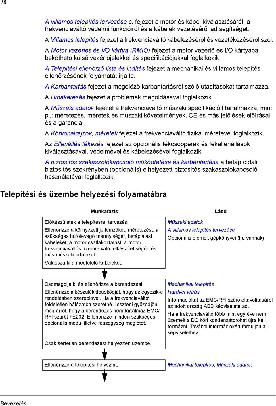 A Motor vezérlés és I/O kártya (RMIO) fejezet a motor vezérlő és I/O kártyába beköthető külső vezérlőjelekkel és specifikációjukkal foglalkozik.