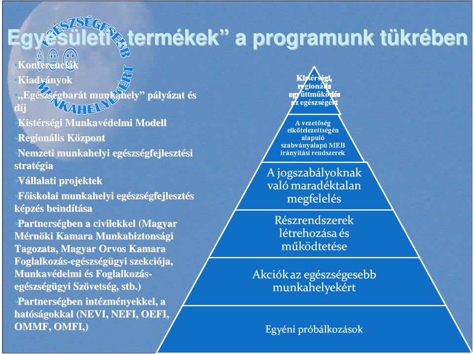 s beindítása Partnerségben a civilekkel (Magyar Mérnöki Kamara Munkabiztonsági Tagozata, Magyar Orvos Kamara Foglalkozás-eg egészségügyi gyi