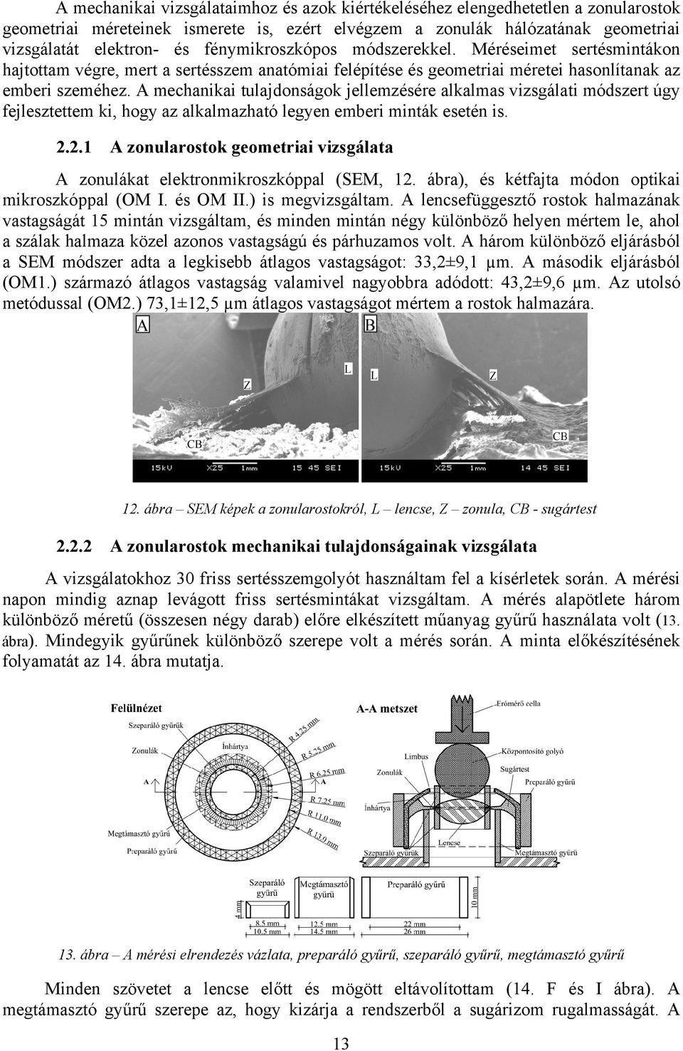 A mechanikai tulajdonságok jellemzésére alkalmas vizsgálati módszert úgy fejlesztettem ki, hogy az alkalmazható legyen emberi minták esetén is. 2.
