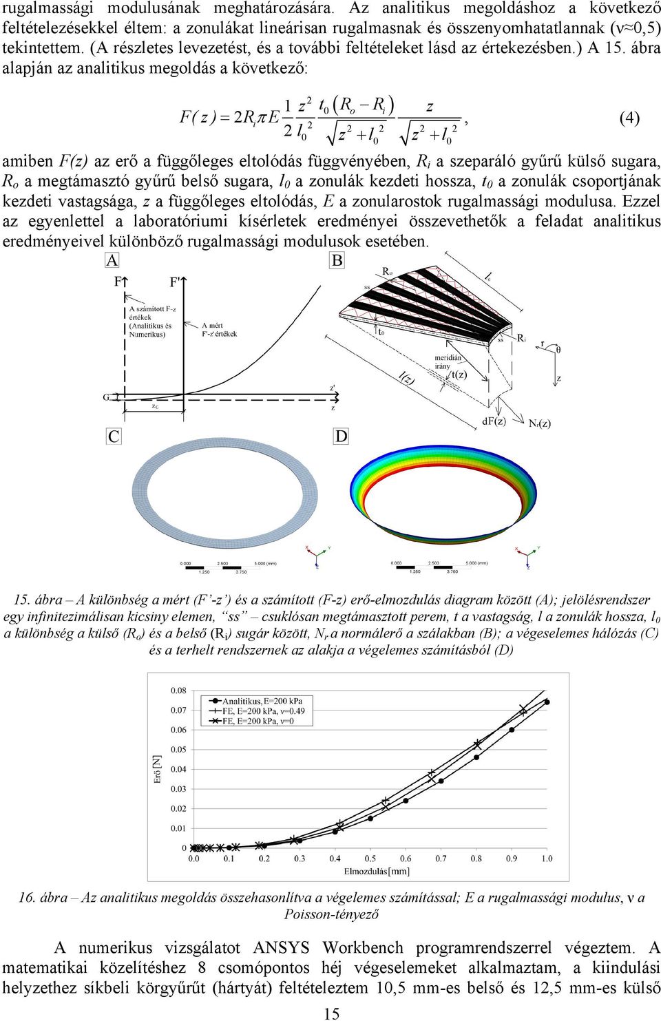 ábra alapján az analitikus megoldás a következő: 1 z t R R z F( z ) 2Ri E 2 l z l z l 2 0 o i 2 2 2 2 2 0 0 0 amiben F(z) az erő a függőleges eltolódás függvényében, R i a szeparáló gyűrű külső