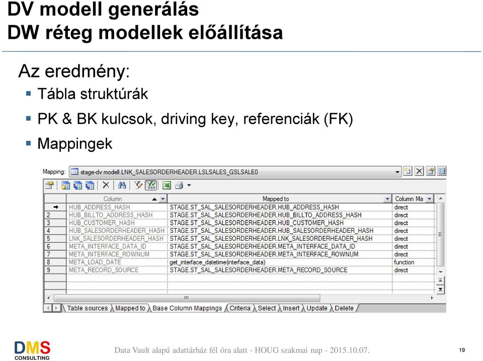 Tábla struktúrák PK & BK kulcsok,