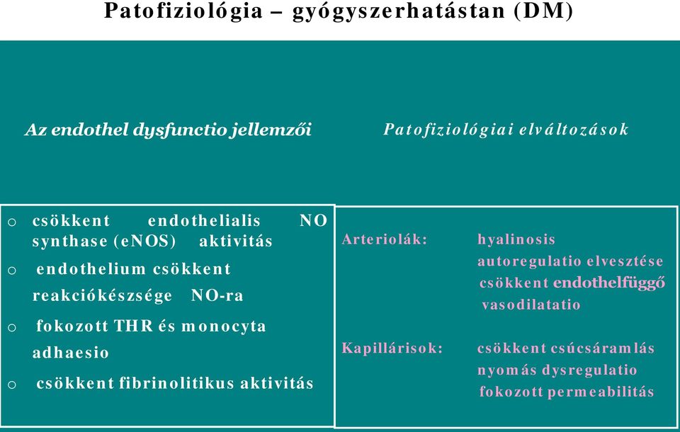 THR és monocyta adhaesio o csökkent fibrinolitikus aktivitás Arteriolák: Kapillárisok: hyalinosis