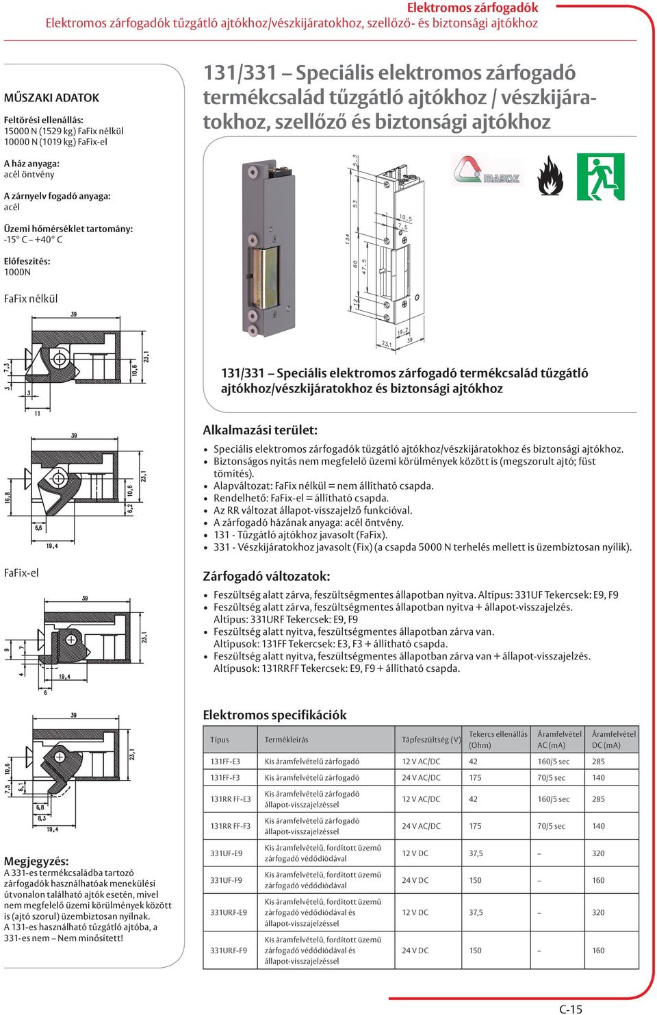 131/331 Speciális elektromos zárfogadó termékcsalád tűzgátló ajtókhoz/vészkijáratokhoz és biztonsági ajtókhoz Speciális elektromos zárfogadók tűzgátló ajtókhoz/vészkijáratokhoz és biztonsági ajtókhoz.