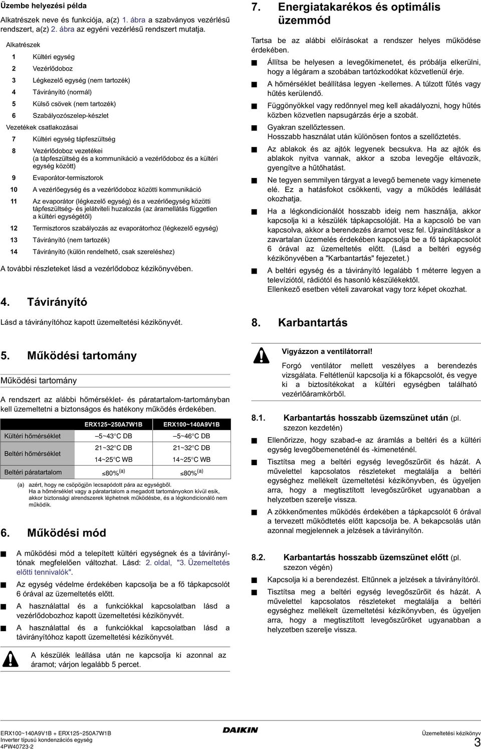 tápfeszültség 8 Vezérlődoboz vezetékei (a tápfeszültség és a kommunikáció a vezérlődoboz és a kültéri egység között) 9 Evaporátor-termisztorok 10 A vezérlőegység és a vezérlődoboz közötti