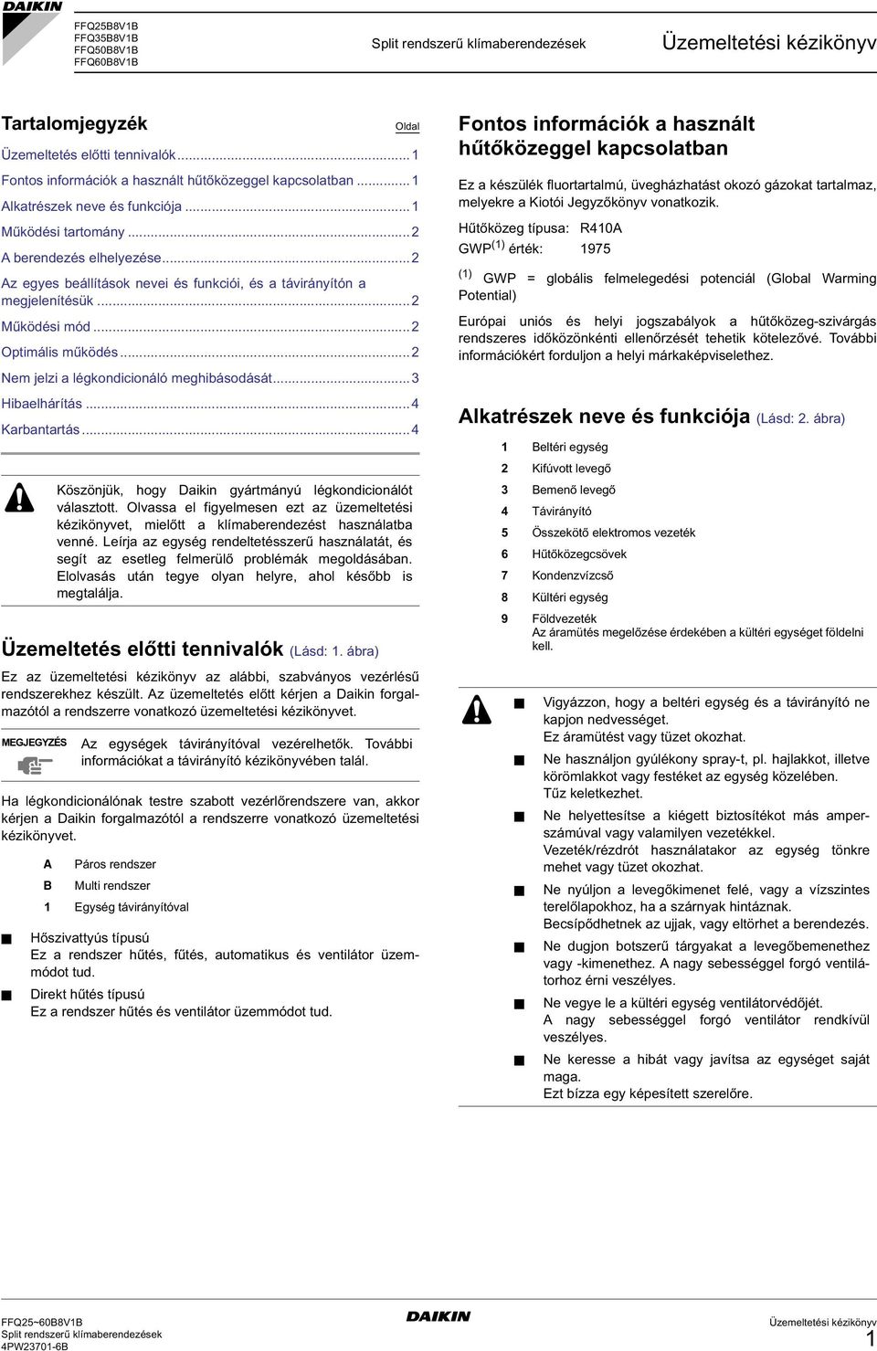 ..2 Nem jelzi a légkondicionáló meghibásodását...3 Hibaelhárítás... Karbantartás... Üzemeltetés előtti tennivalók (Lásd: 1.