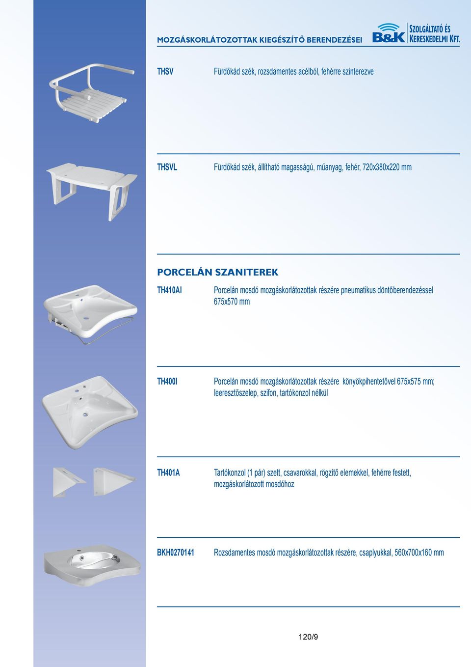 mozgáskorlátozottak részére könyökpihentetővel 675x575 mm; leeresztőszelep, szifon, tartókonzol nélkül TH401A Tartókonzol (1 pár) szett,