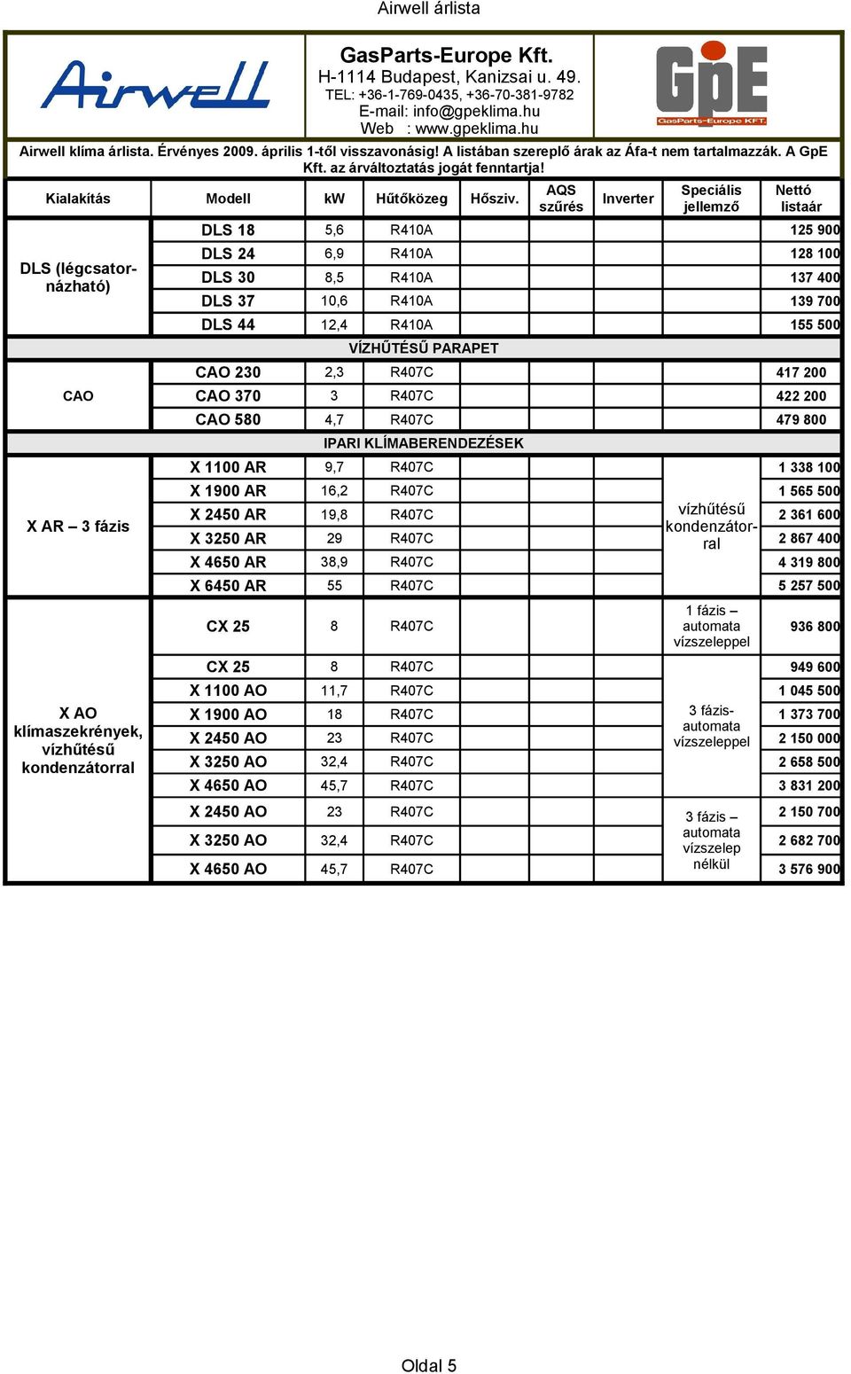 KLÍMABERENDEZÉSEK X 1100 AR 9,7 R407C X 1900 AR 16,2 R407C X 2450 AR 19,8 R407C X 3250 AR 29 R407C X 4650 AR 38,9 R407C X 6450 AR 55 R407C CX 25 8 R407C CX 25 8 R407C X 1100 AO 11,7 R407C X 1900 AO