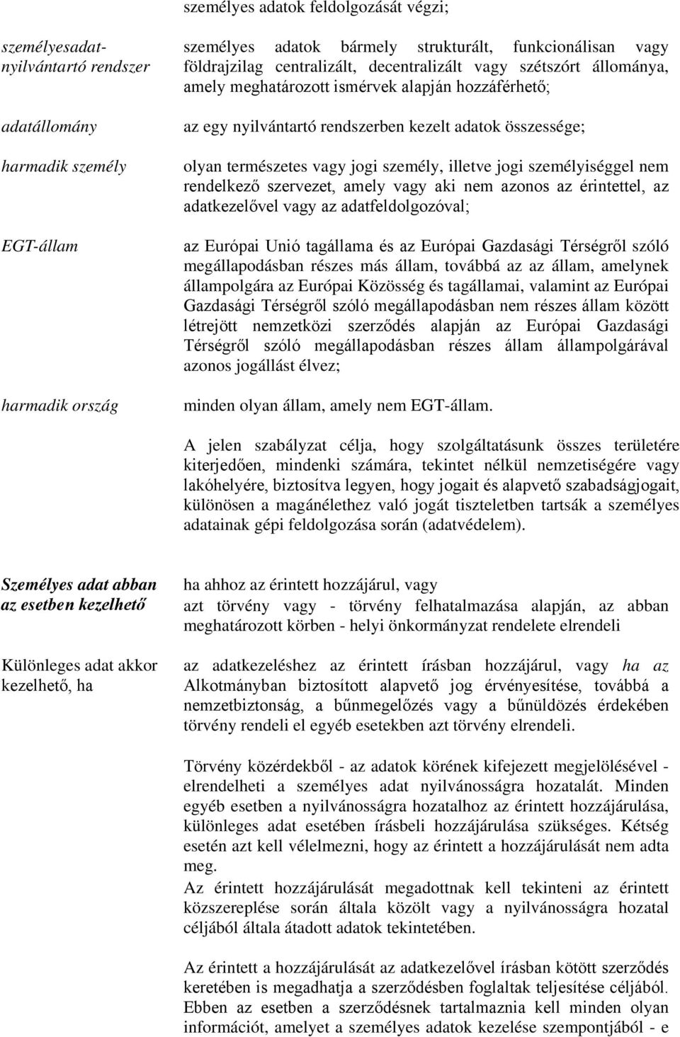 személy, illetve jogi személyiséggel nem rendelkező szervezet, amely vagy aki nem azonos az érintettel, az adatkezelővel vagy az adatfeldolgozóval; az Európai Unió tagállama és az Európai Gazdasági