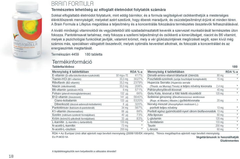 A Brain Formula a Lifeplus megoldása a teljesítmény és a koncentrálás fokozására természetes összetevők felhasználásával.