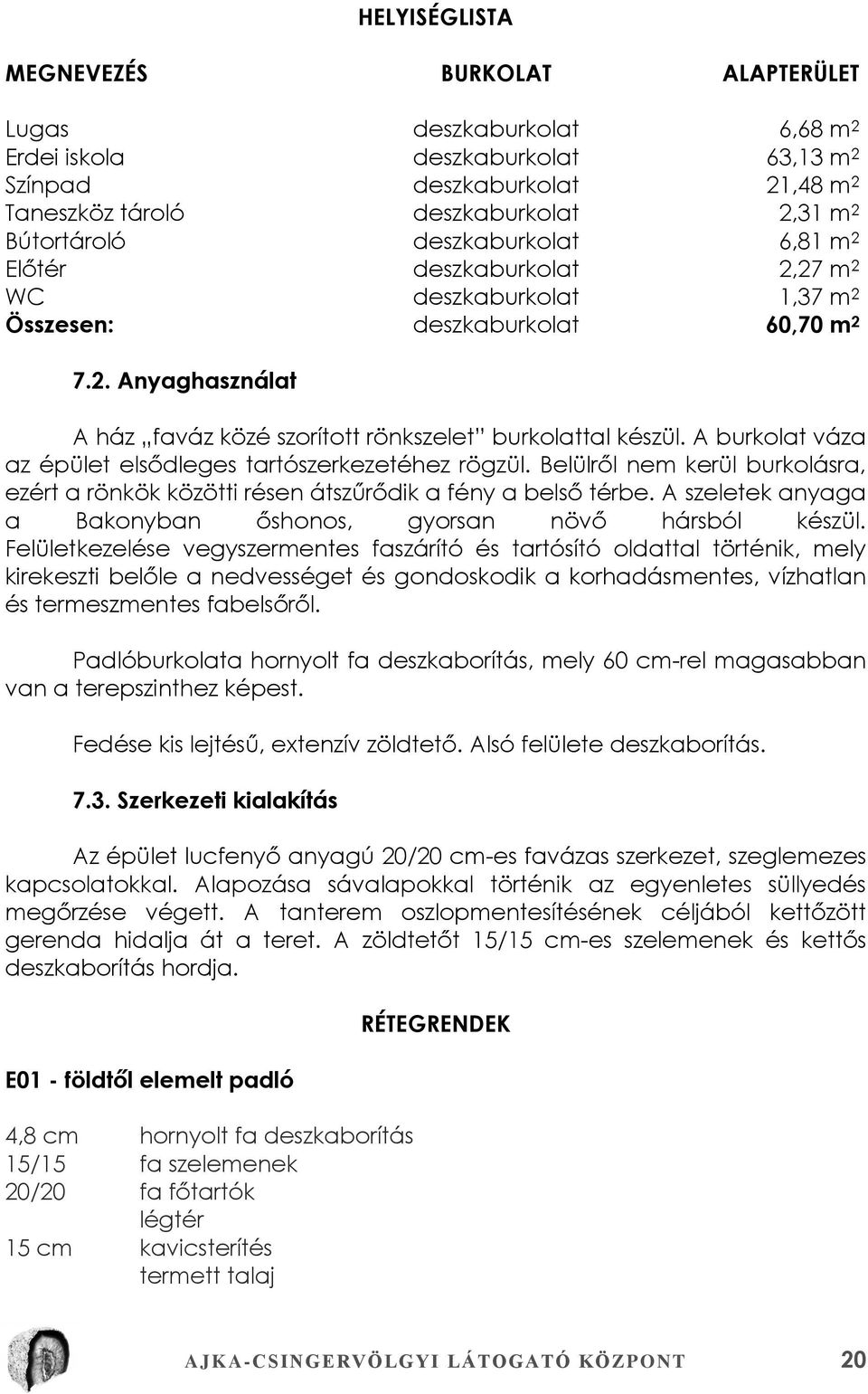 A burkolat váza az épület elsődleges tartószerkezetéhez rögzül. Belülről nem kerül burkolásra, ezért a rönkök közötti résen átszűrődik a fény a belső térbe.