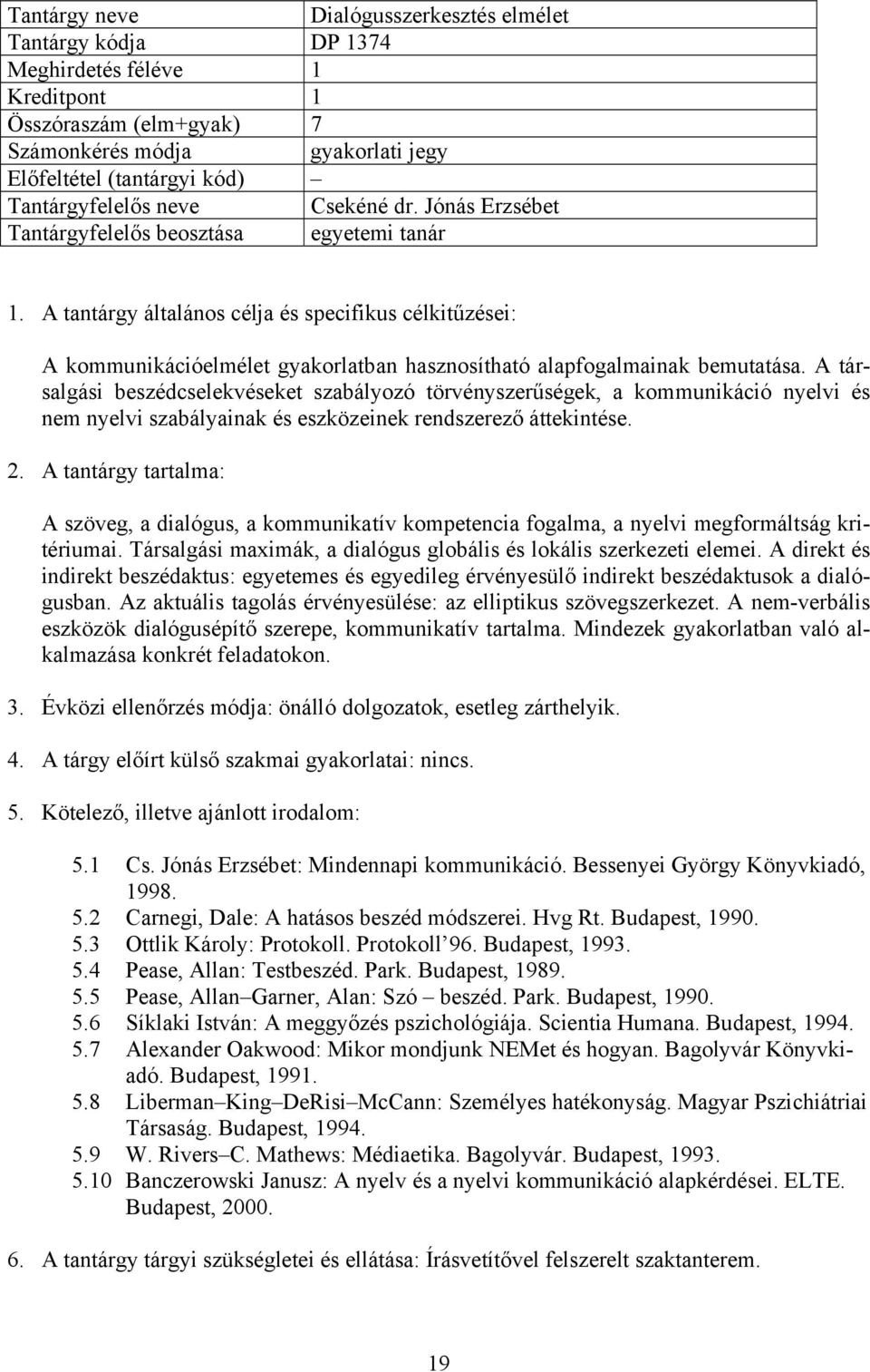 A társalgási beszédcselekvéseket szabályozó törvényszerűségek, a kommunikáció nyelvi és nem nyelvi szabályainak és eszközeinek rendszerező áttekintése.