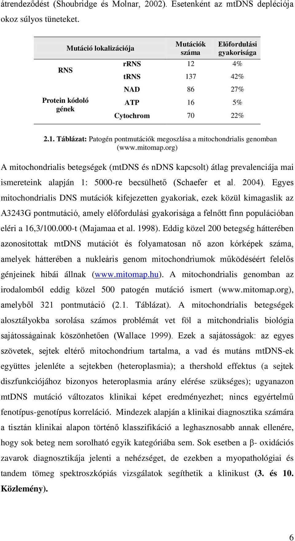 mitomap.org) A mitochondrialis betegségek (mtdns és ndns kapcsolt) átlag prevalenciája mai ismereteink alapján 1: 5000-re becsülhető (Schaefer et al. 2004).