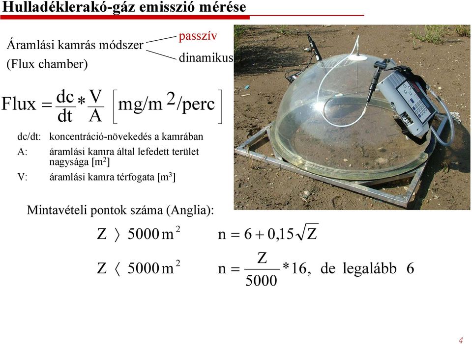 nagysága [m 2 ] V: áramlási kamra térfogata [m 3 ] dinamikus Flux = dc * V mg/m 2 /perc