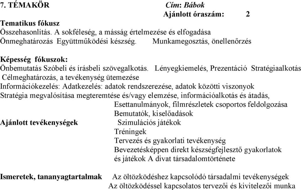 Lényegkiemelés, Prezentáció Stratégiaalkotás Célmeghatározás, a tevékenység ütemezése Információkezelés: Adatkezelés: adatok rendszerezése, adatok közötti viszonyok Stratégia megvalósítása