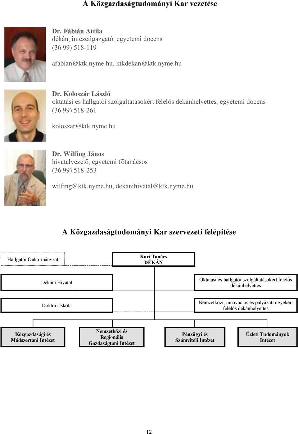 Wilfing János hivatalvezető, egyetemi főtanácsos (36 99) 518-253 wilfing@ktk.nyme.