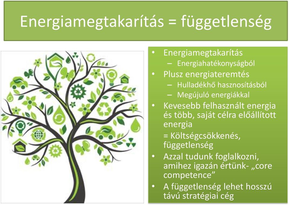 energia és több, saját célra előállított energia = Költségcsökkenés, függetlenség Azzal