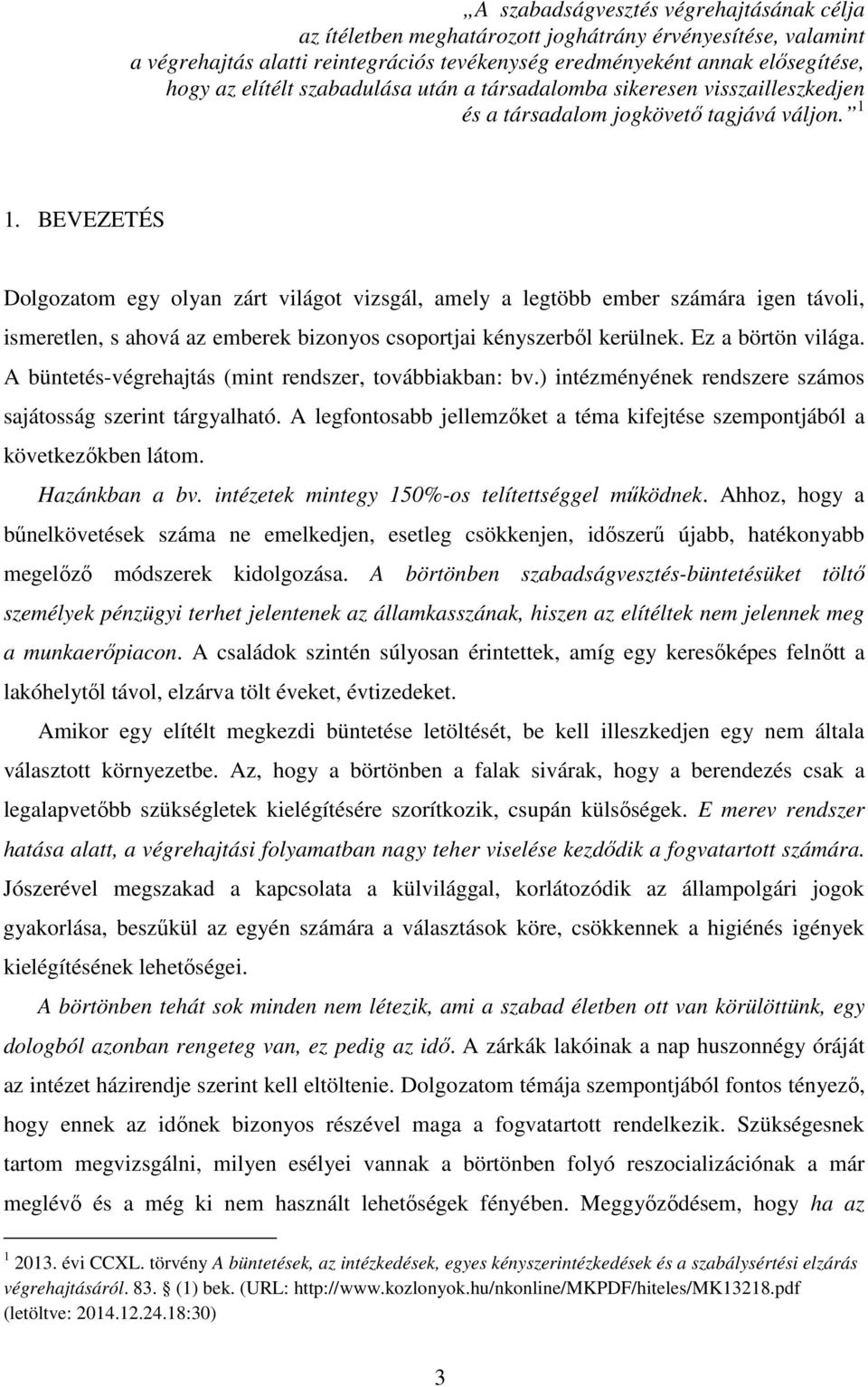 BEVEZETÉS Dolgozatom egy olyan zárt világot vizsgál, amely a legtöbb ember számára igen távoli, ismeretlen, s ahová az emberek bizonyos csoportjai kényszerből kerülnek. Ez a börtön világa.