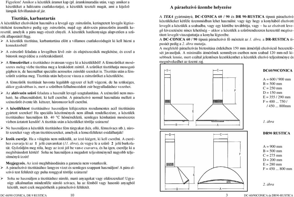 TEKA HASZNÁLATI ÚTMUTATÓ A. DC-60/90 CONICA és DR 90-RUSTICA. Mûszaki  adatok, megfelelõségi nyilatkozat - PDF Free Download