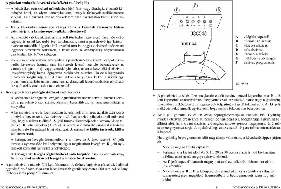 Az elvezetõ csõ kialakításánál arra kell törekedni, hogy a csõ minél rövidebb legyen, és minél kevesebb ívet tartalmazzon, mert a páraelszívó így hatékonyabban mûködik.