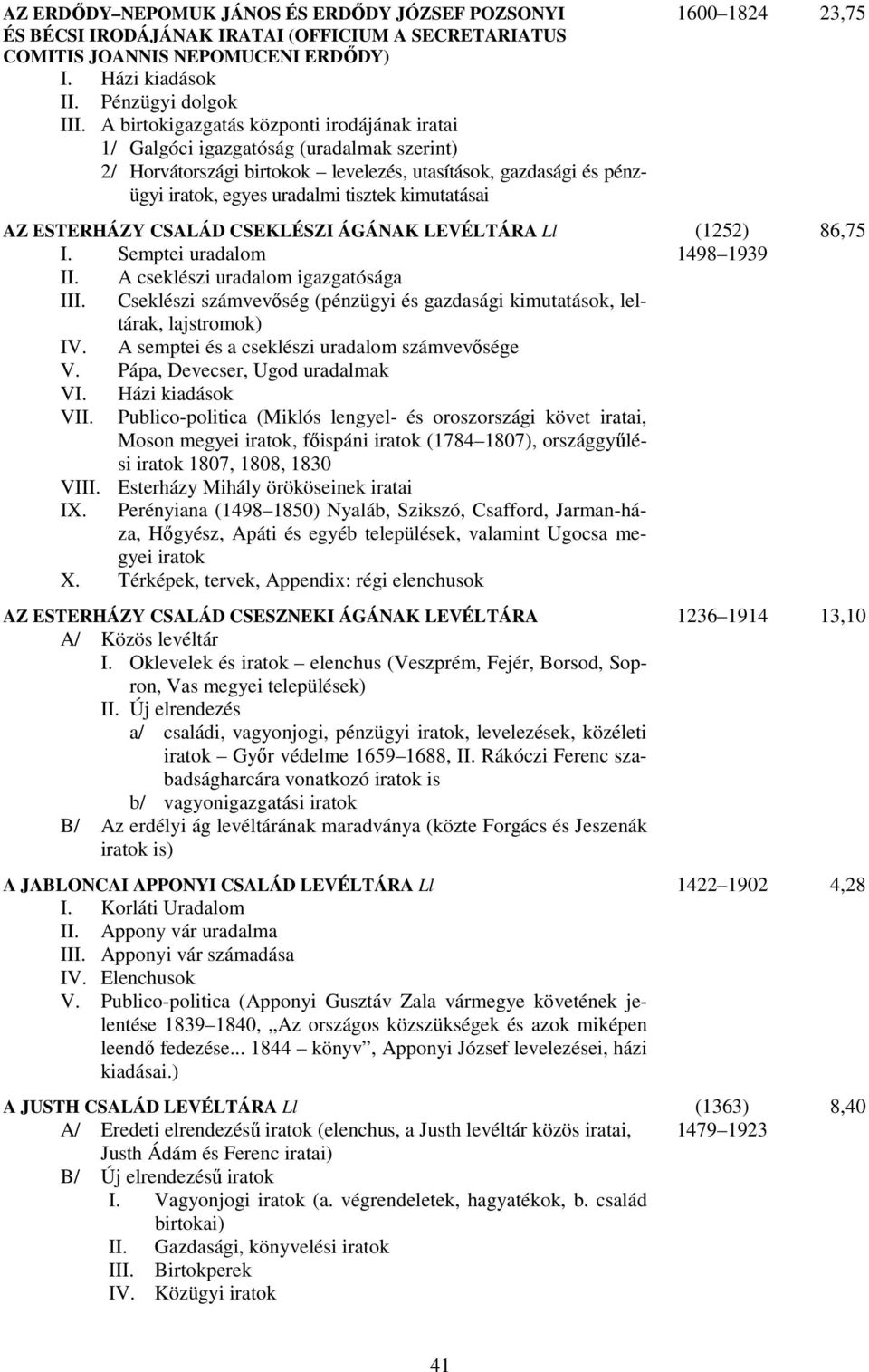 kimutatásai AZ ESTERHÁZY CSALÁD CSEKLÉSZI ÁGÁNAK LEVÉLTÁRA Ll (1252) 86,75 I. Semptei uradalom 1498 1939 II. A cseklészi uradalom igazgatósága III.