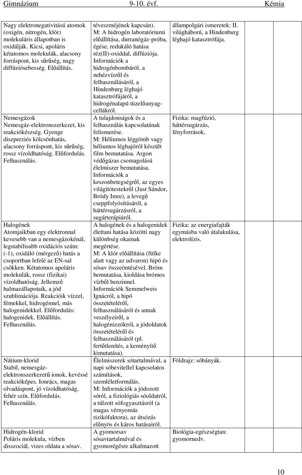 Halogének Atomjaikban egy elektronnal kevesebb van a nemesgázokénál, legstabilisabb oxidációs szám: (-1), oxidáló (mérgező) hatás a csoportban lefelé az EN-sal csökken.