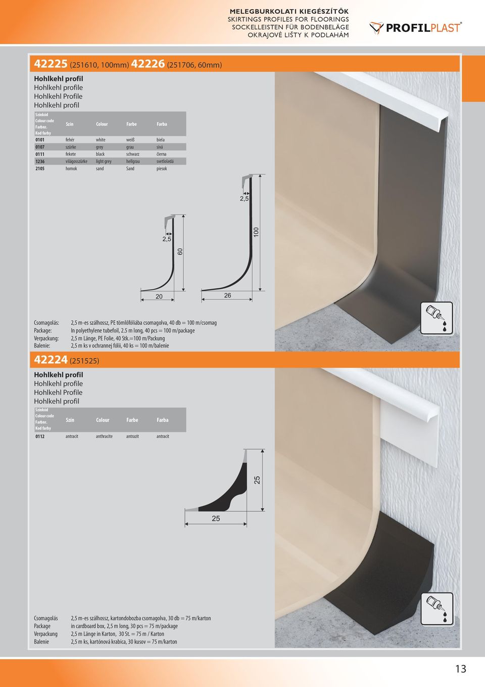 tömlőfóliába csomagolva, 40 db = 100 m/csomag In polyethylene tubefoil, 2.5 m long, 40 pcs = 100 m/package 2,5 m, PE Folie, 40 Stk.