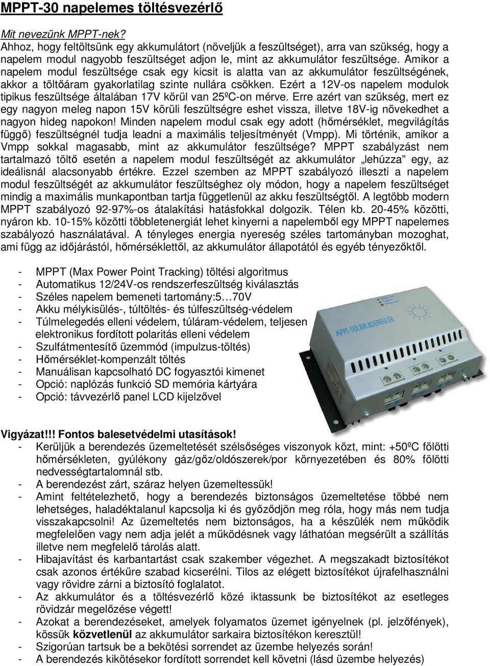 MPPT-30 napelemes töltésvezérlı - PDF Free Download