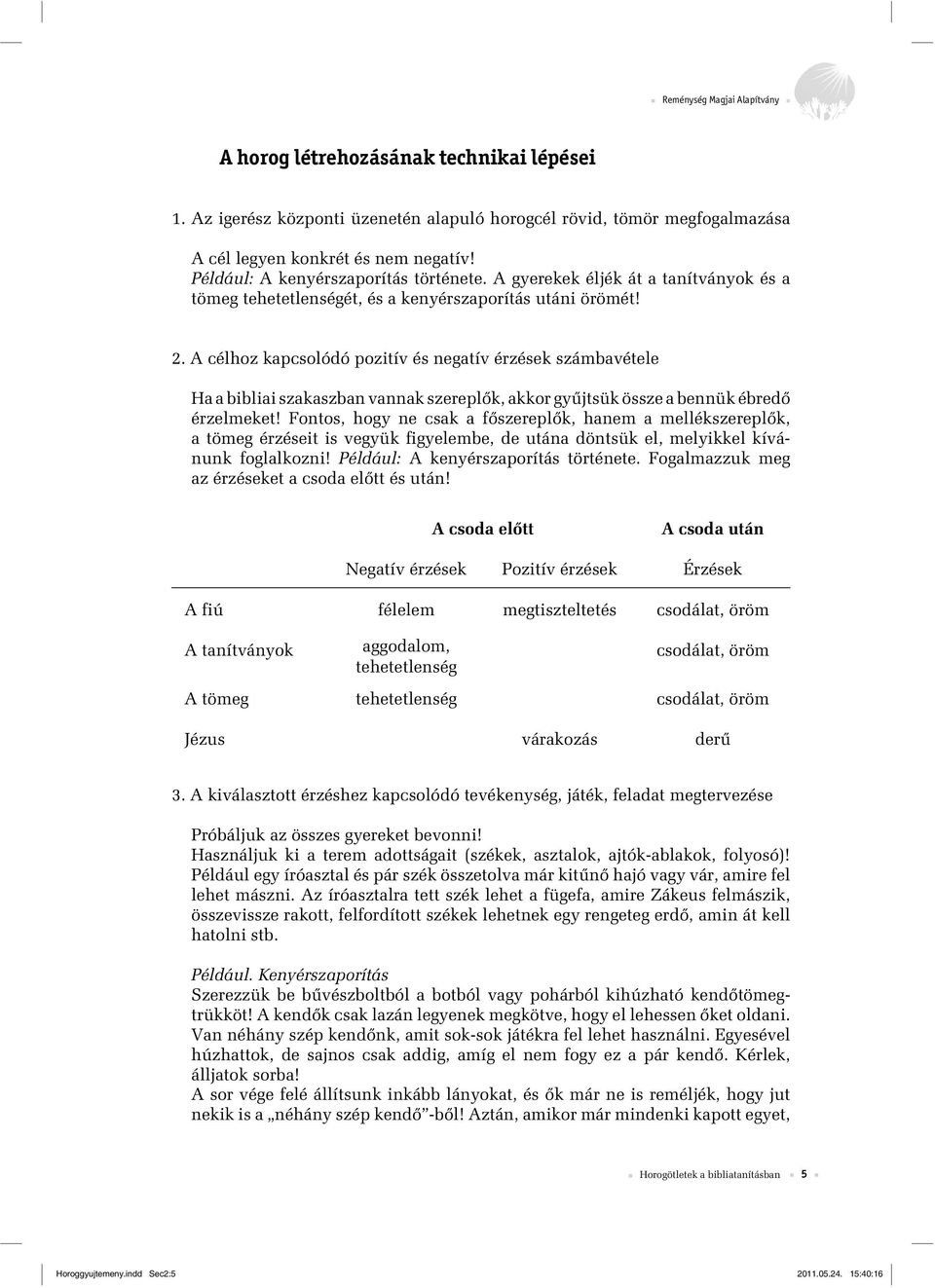 A célhoz kapcsolódó pozitív és negatív érzések számbavétele Ha a bibliai szakaszban vannak szerepl k, akkor gy jtsük össze a bennük ébred érzelmeket!