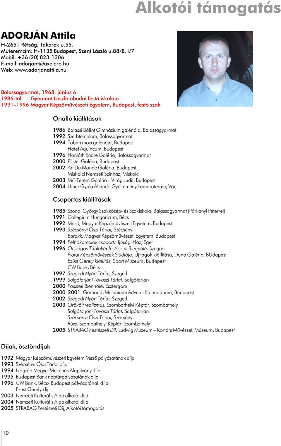 1986-tól Gyémánt László óbudai festõ iskolája 1991 1996 Magyar Képzõmûvészeti Egyetem, Budapest, festõ szak Önálló kiállítások 1986 Balassi Bálint Gimnázium galériája, Balassagyarmat 1992