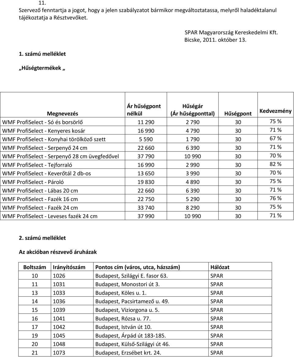 Ár hűségpont nélkül Hűségár (Ár hűségponttal) Kedvezmény Megnevezés Hűségpont WMF ProfiSelect Só és borsörlő 11 290 2 790 30 75 % WMF ProfiSelect Kenyeres kosár 16 990 4 790 30 71 % WMF ProfiSelect