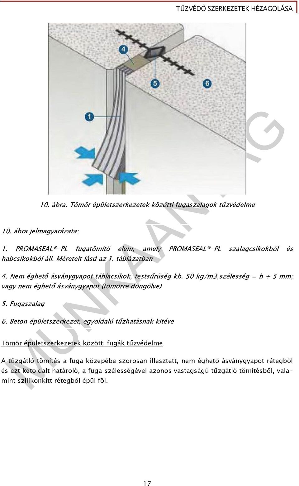 Nem éghető ásványgyapot táblacsíkok, testsűrűség kb. 50 kg/m3,szélesség = b + 5 mm; vagy nem éghető ásványgyapot (tömörre döngölve) 5. Fugaszalag 6.