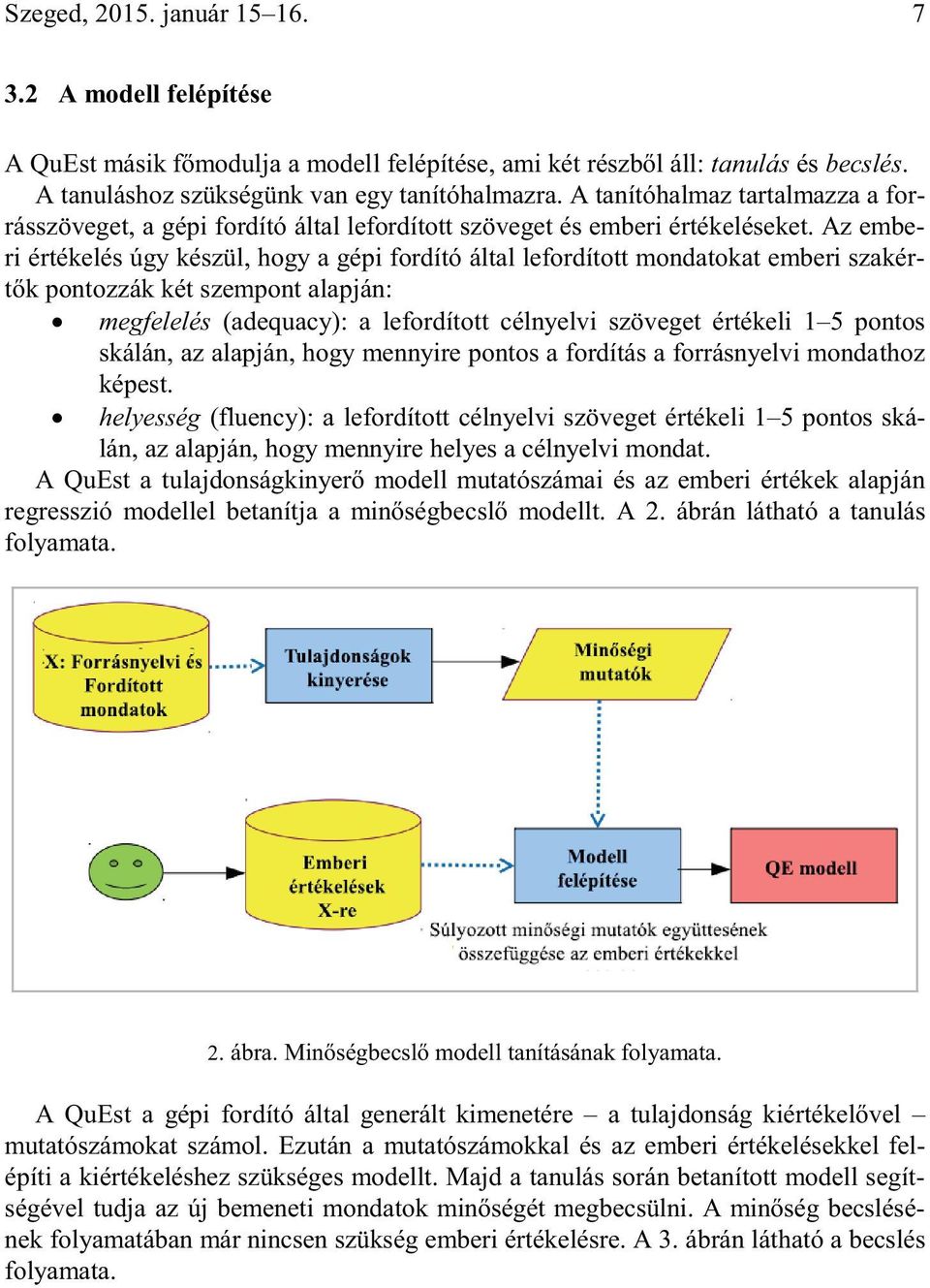 Az emberi értékelés úgy készül, hogy a gépi fordító által lefordított mondatokat emberi szakértők pontozzák két szempont alapján: megfelelés (adequacy): a lefordított célnyelvi szöveget értékeli 1 5