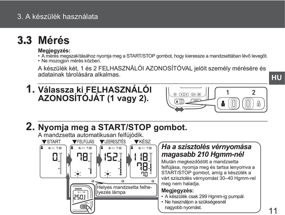 A mandzsetta automatikusan felfújódik.