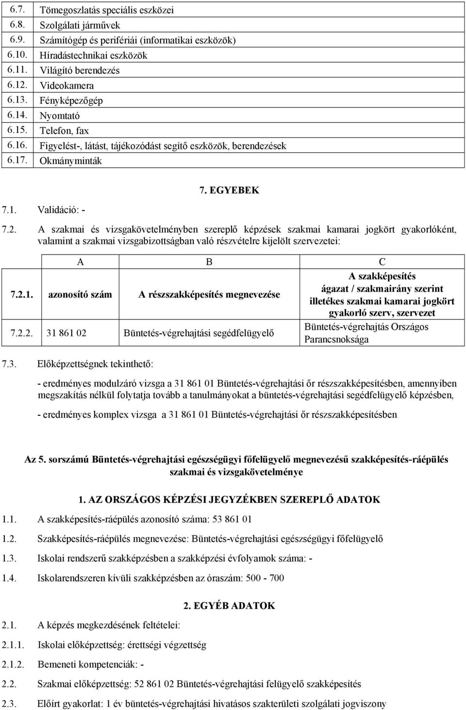 szakmai és vizsgakövetelményben szereplő képzések szakmai kamarai jogkört gyakorlóként, valamint a szakmai vizsgabizottságban való részvételre kijelölt szervezetei: 7.2.1.