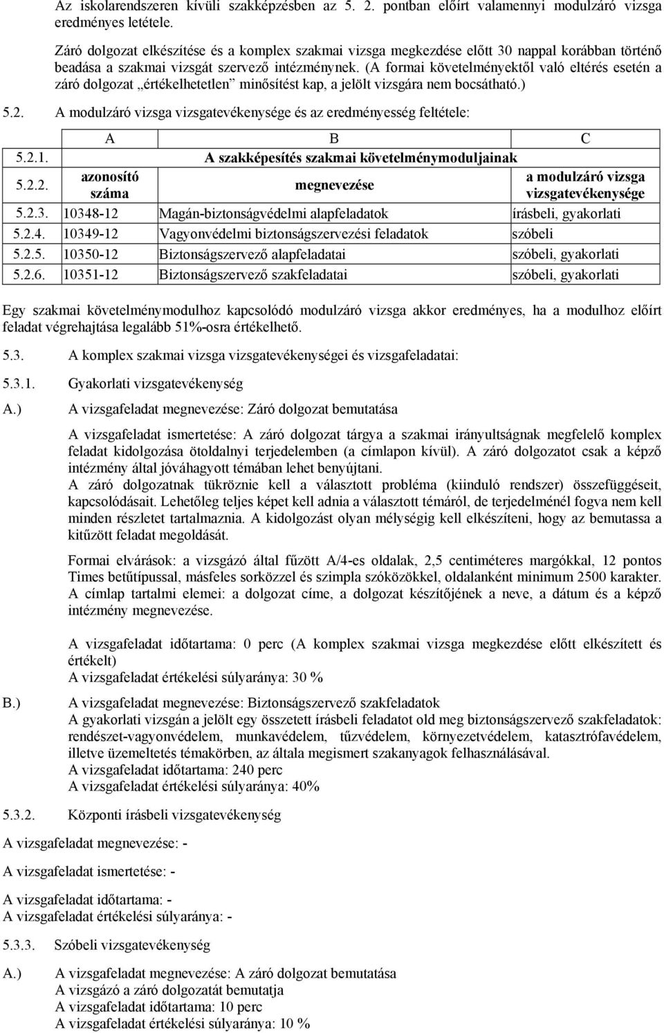 ( formai követelményektől való eltérés esetén a záró dolgozat értékelhetetlen minősítést kap, a jelölt vizsgára nem bocsátható.) 5.2.