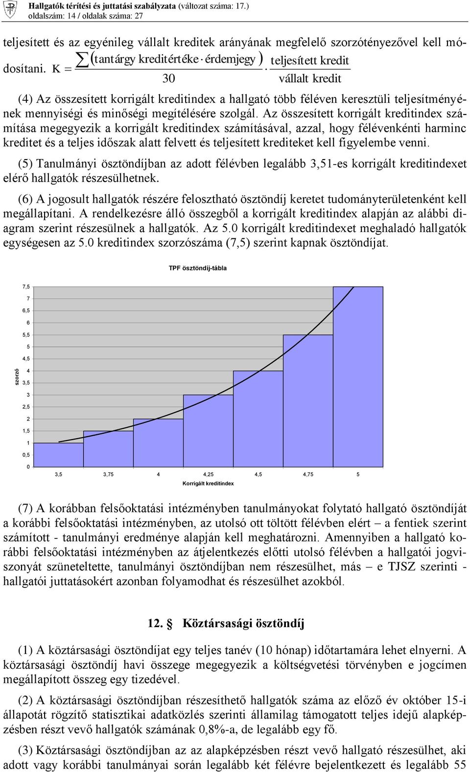 K tantárgy kreditértéke érdemjegy teljesített kredit 30 vállalt kredit (4) Az összesített korrigált kreditindex a hallgató több féléven keresztüli teljesítményének mennyiségi és minőségi megítélésére