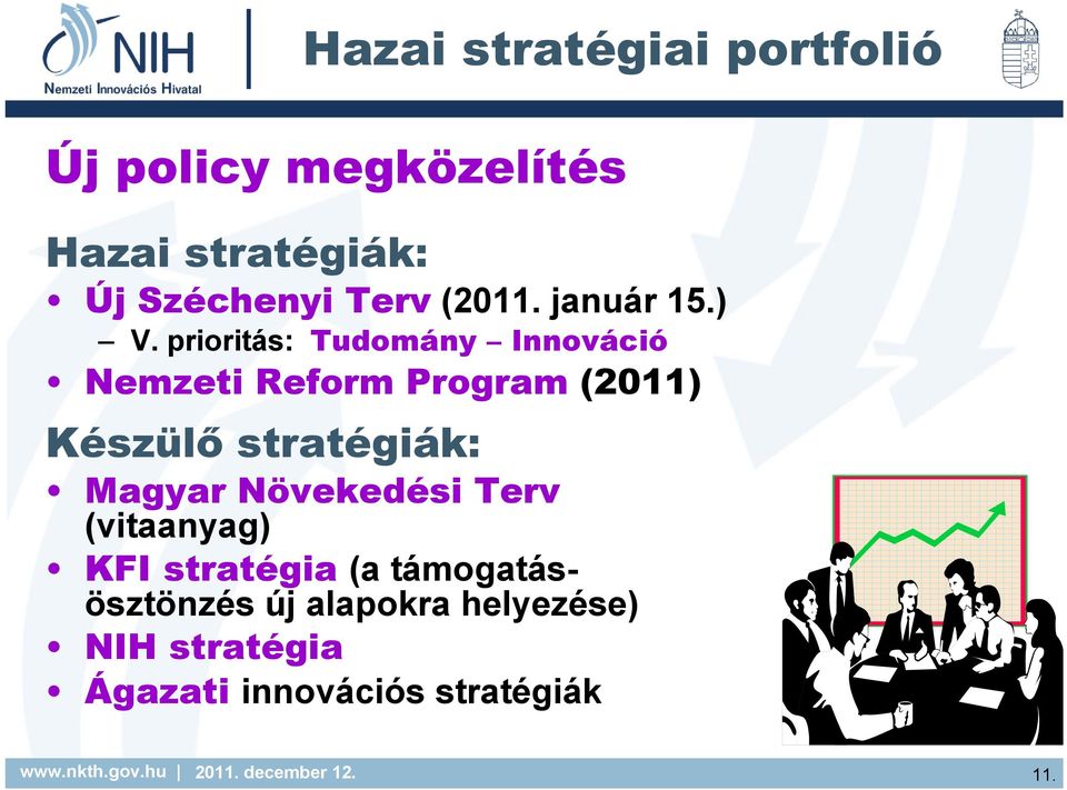 prioritás: Tudomány Innováció Nemzeti Reform Program (2011) Készülő stratégiák: