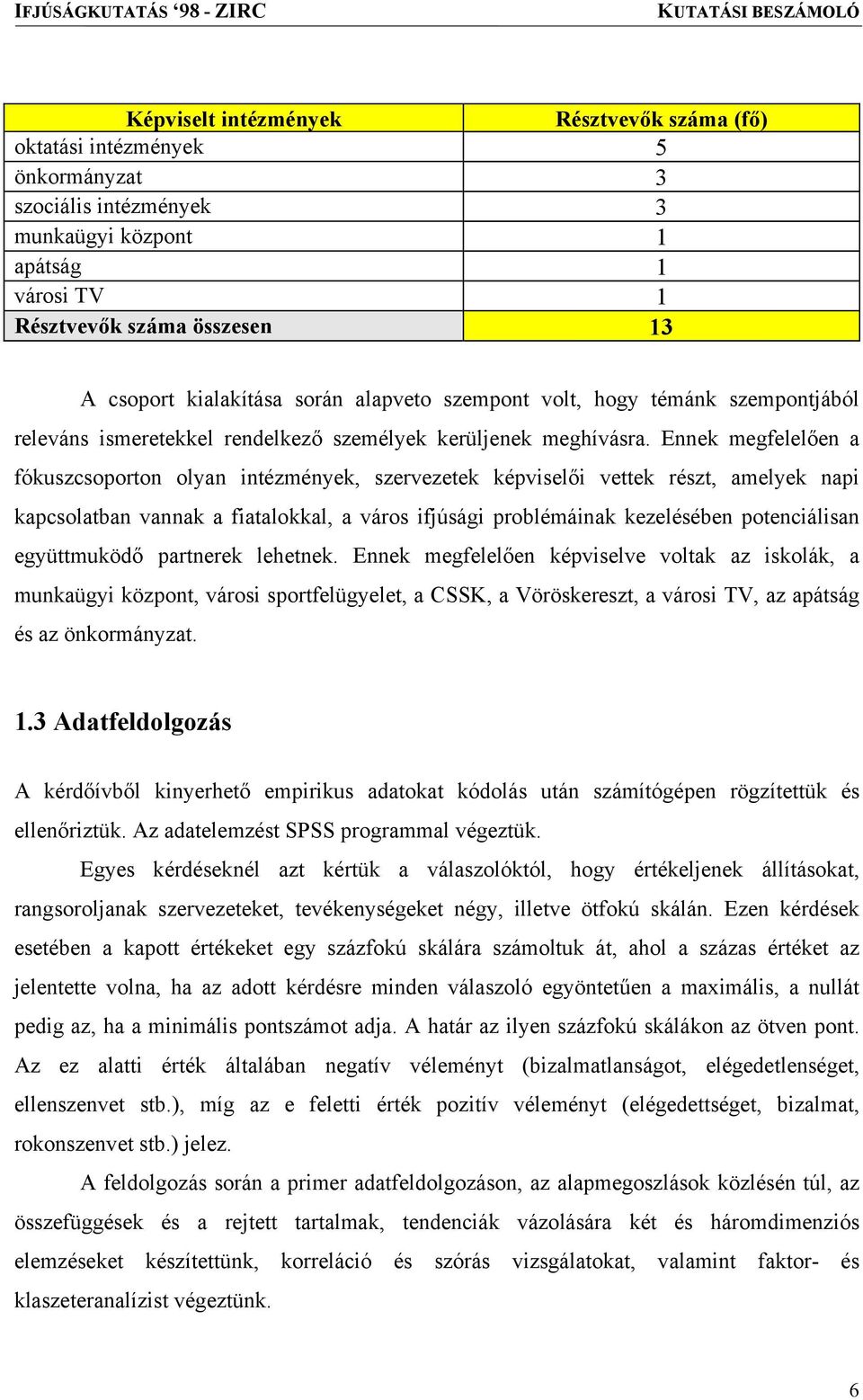 Ennek megfelelően a fókuszcsoporton olyan intézmények, szervezetek képviselői vettek részt, amelyek napi kapcsolatban vannak a fiatalokkal, a város ifjúsági problémáinak kezelésében potenciálisan