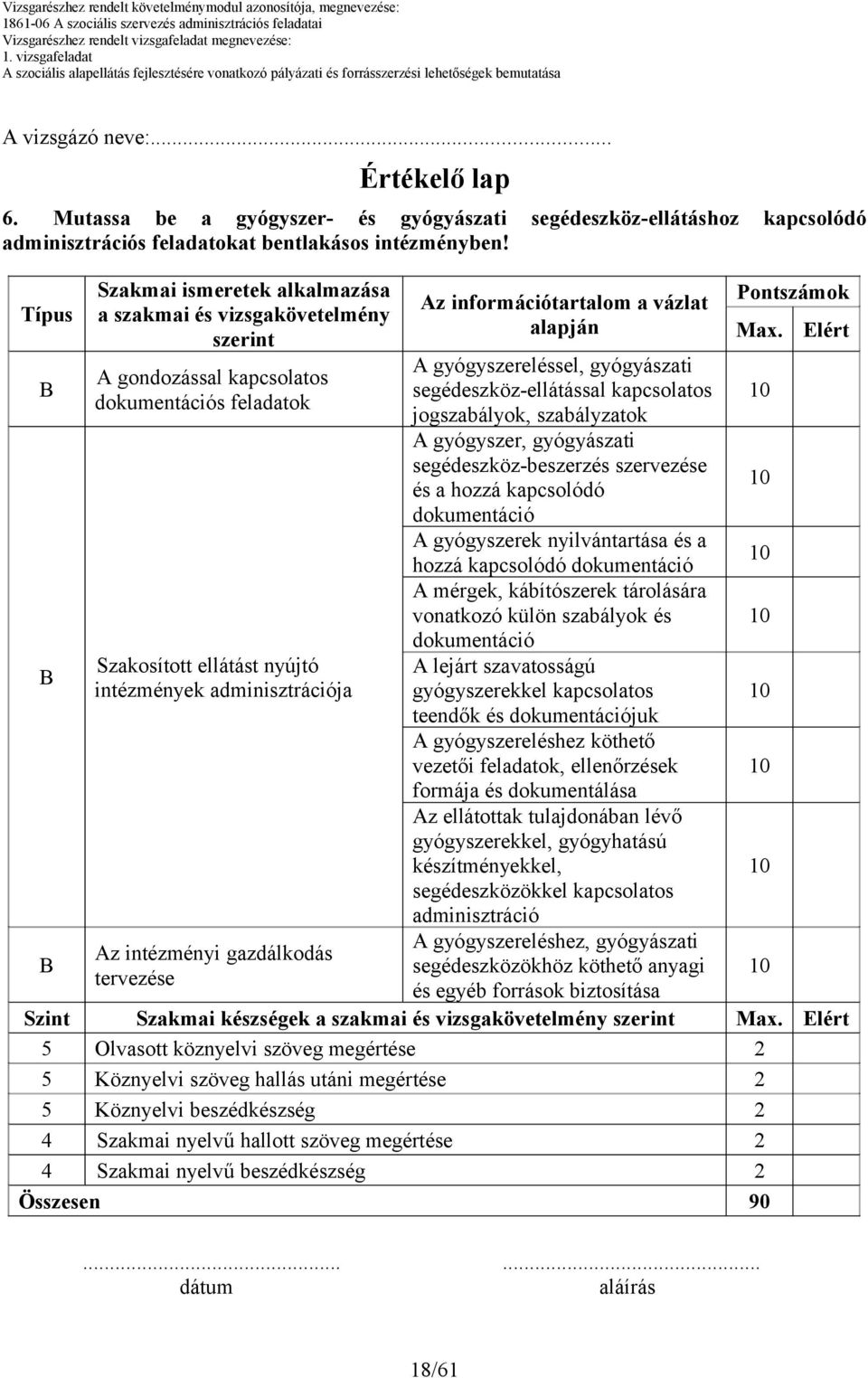 gazdálkodás tervezése Az információtartalom a vázlat alapján A gyógyszereléssel, gyógyászati segédeszköz-ellátással kapcsolatos jogszabályok, szabályzatok A gyógyszer, gyógyászati