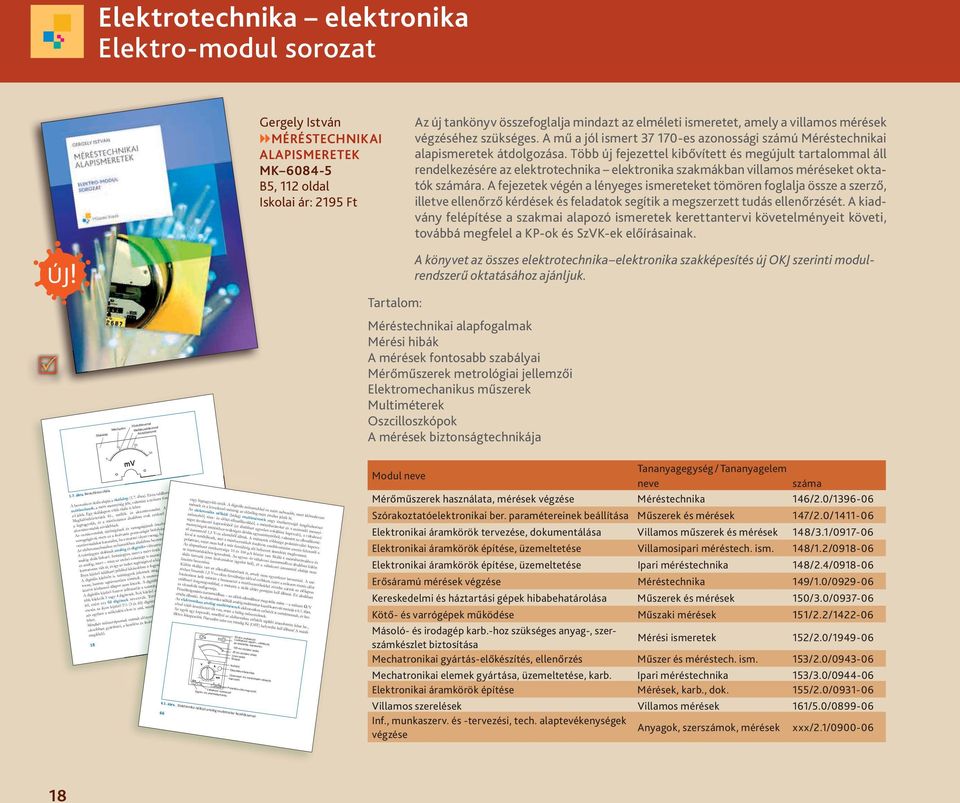 1 + Elektrotechnika elektronika Elektro-modul sorozat Gergely István MÉRÉSTECHNIKAI ALAPISMERETEK MK 6084-5 B5, 112 oldal Iskolai ár: 2195 Ft Az új tankönyv összefoglalja mindazt az elméleti