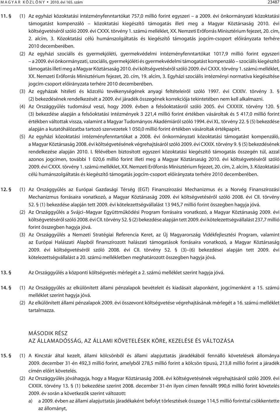 Nemzeti Erõforrás Minisztérium fejezet, 20. cím, 2. alcím, 3. Közoktatási célú humánszolgáltatás és kiegészítõ támogatás jogcím-csoport elõirányzata terhére 2010 decemberében.