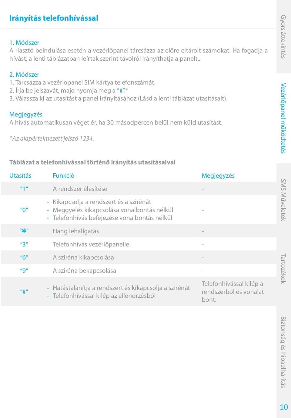 * 3. Válassza ki az utasítást a panel irányításához (Lásd a lenti táblázat utasításait). Megjegyzés A hívás automatikusan véget ér, ha 30 másodpercen belül nem küld utasítást.