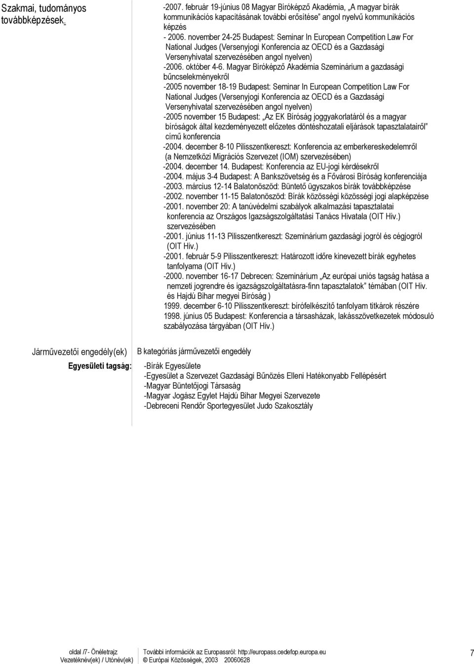 Magyar Bíróképző Akadémia Szeminárium a gazdasági bűncselekményekről -2005 november 18-19 Budapest: Seminar In European Competition Law For National Judges (Versenyjogi Konferencia az OECD és a