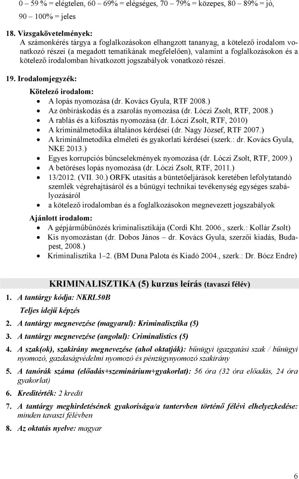 irodalomban hivatkozott jogszabályok vonatkozó részei. A lopás nyomozása (dr. Kovács Gyula, RTF 2008.) Az önbíráskodás és a zsarolás nyomozása (dr. Lóczi Zsolt, RTF, 2008.