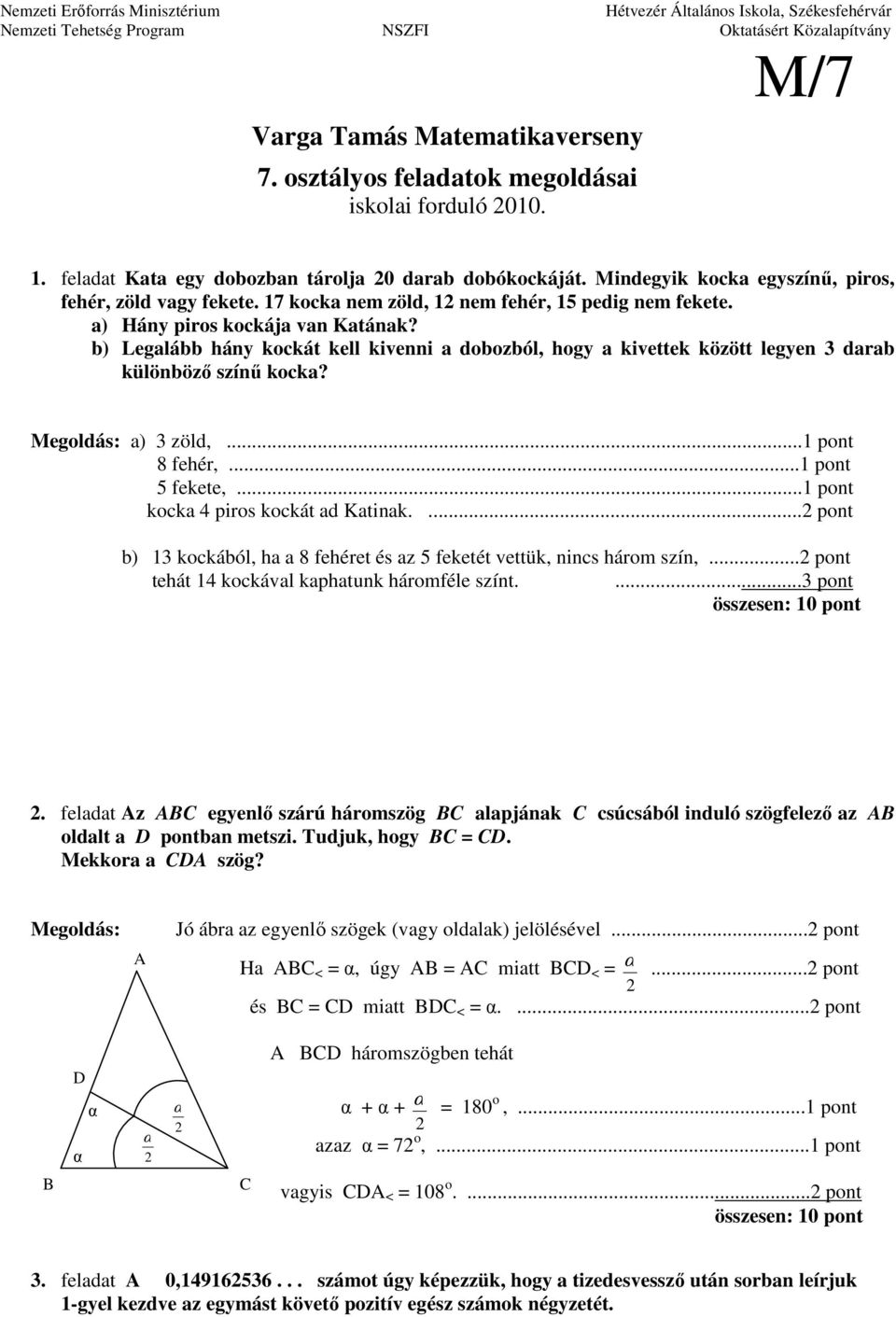 Varga Tamás Matematikaverseny 7. osztályos feladatok megoldásai iskolai  forduló PDF Free Download