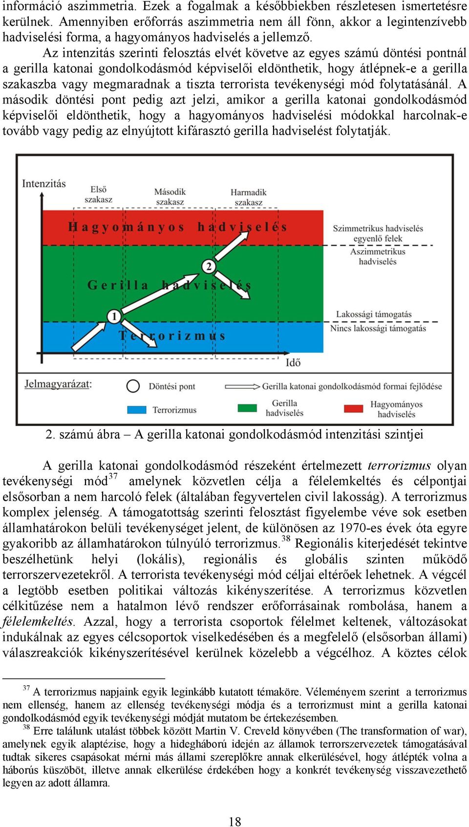 Az intenzitás szerinti felosztás elvét követve az egyes számú döntési pontnál a gerilla katonai gondolkodásmód képviselői eldönthetik, hogy átlépnek-e a gerilla szakaszba vagy megmaradnak a tiszta