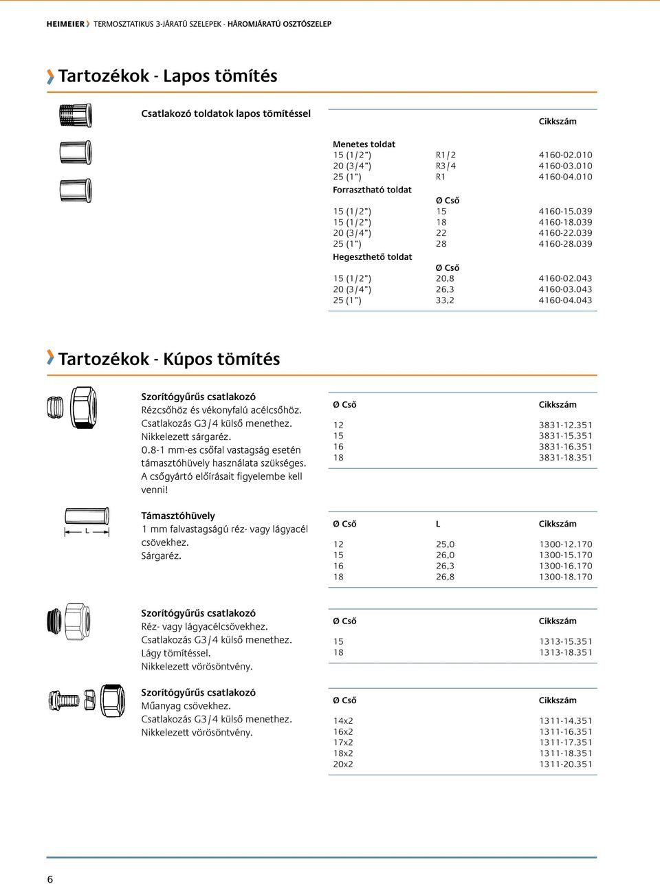 043 25 (1 ) 33,2 4160-04.043 Tartozékok - Kúpos tömítés Szorítógyűrűs csatlakozó Rézcsőhöz és vékonyfalú acélcsőhöz. Csatlakozás G3/4 külső menethez. Nikkelezett sárgaréz. 0.