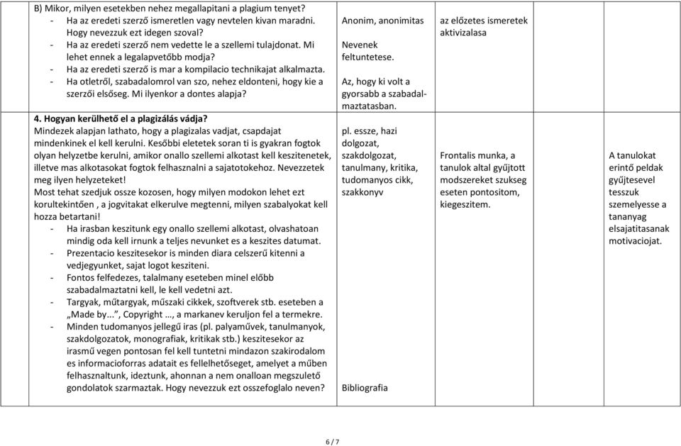 - Ha otletről, szabadalomrol van szo, nehez eldonteni, hogy kie a szerzői elsőseg. Mi ilyenkor a dontes alapja? 4. Hogyan kerülhető el a plagizálás vádja?